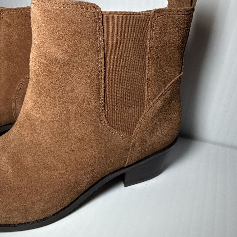 Vionic Roseland Brown Suede Ankle Bootie Round Toe Zip Elastic Gore Women's 7 M - Picture 7 of 10